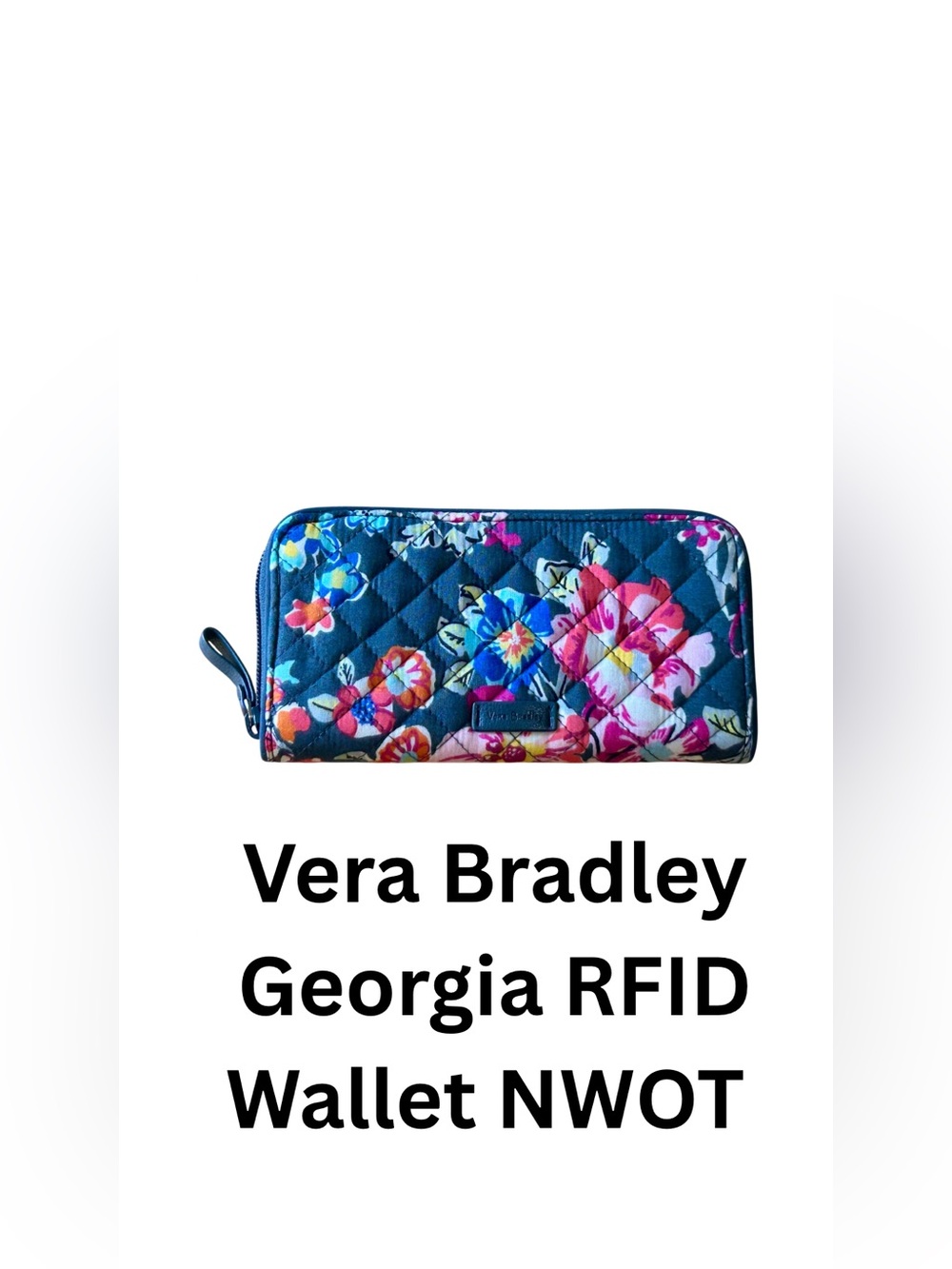 NWOT Vera Bradley RFID Georgia Wallet Falling Flowers Navy Pink Floral Clutch